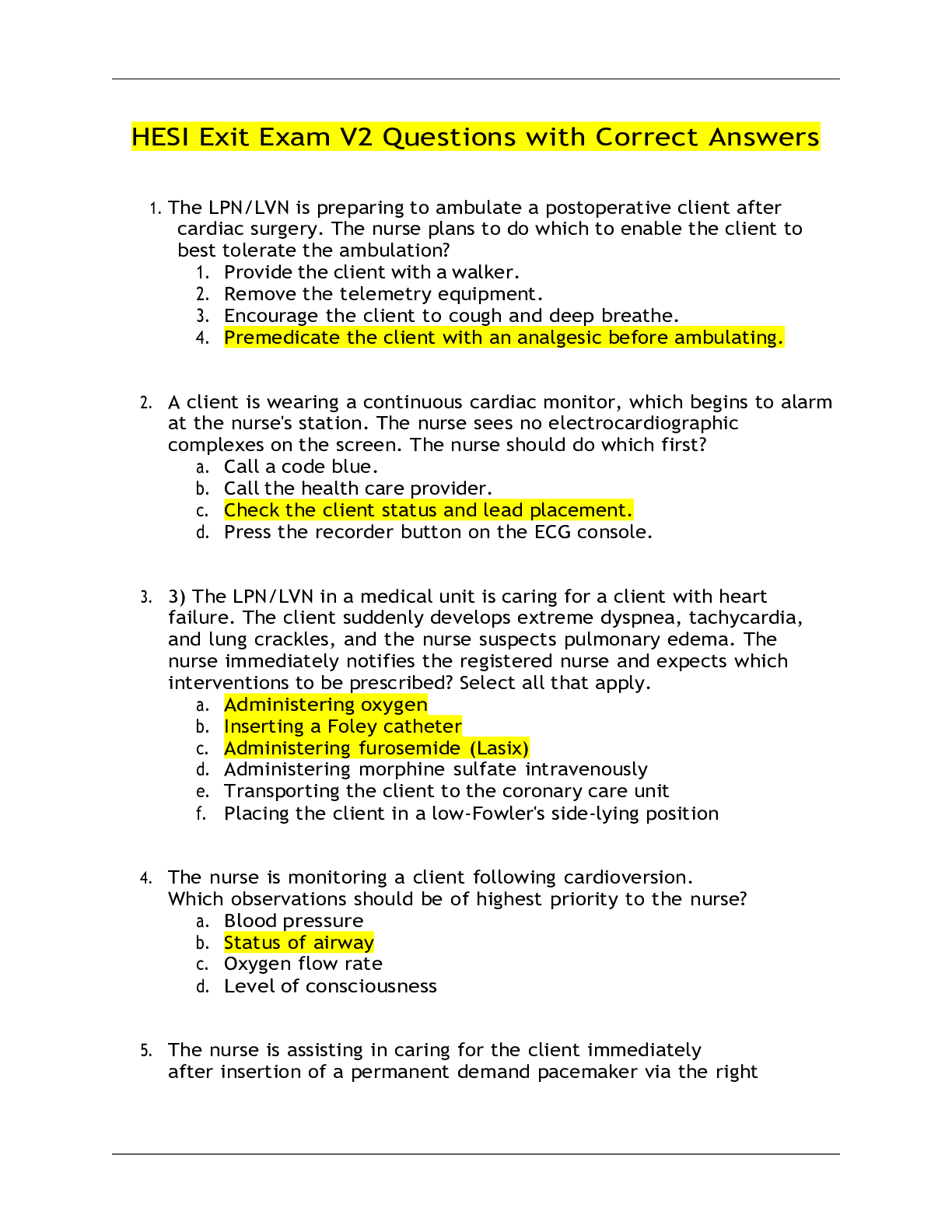 Preview image for HESI Exit Exam V2 Questions with Correct Answers
